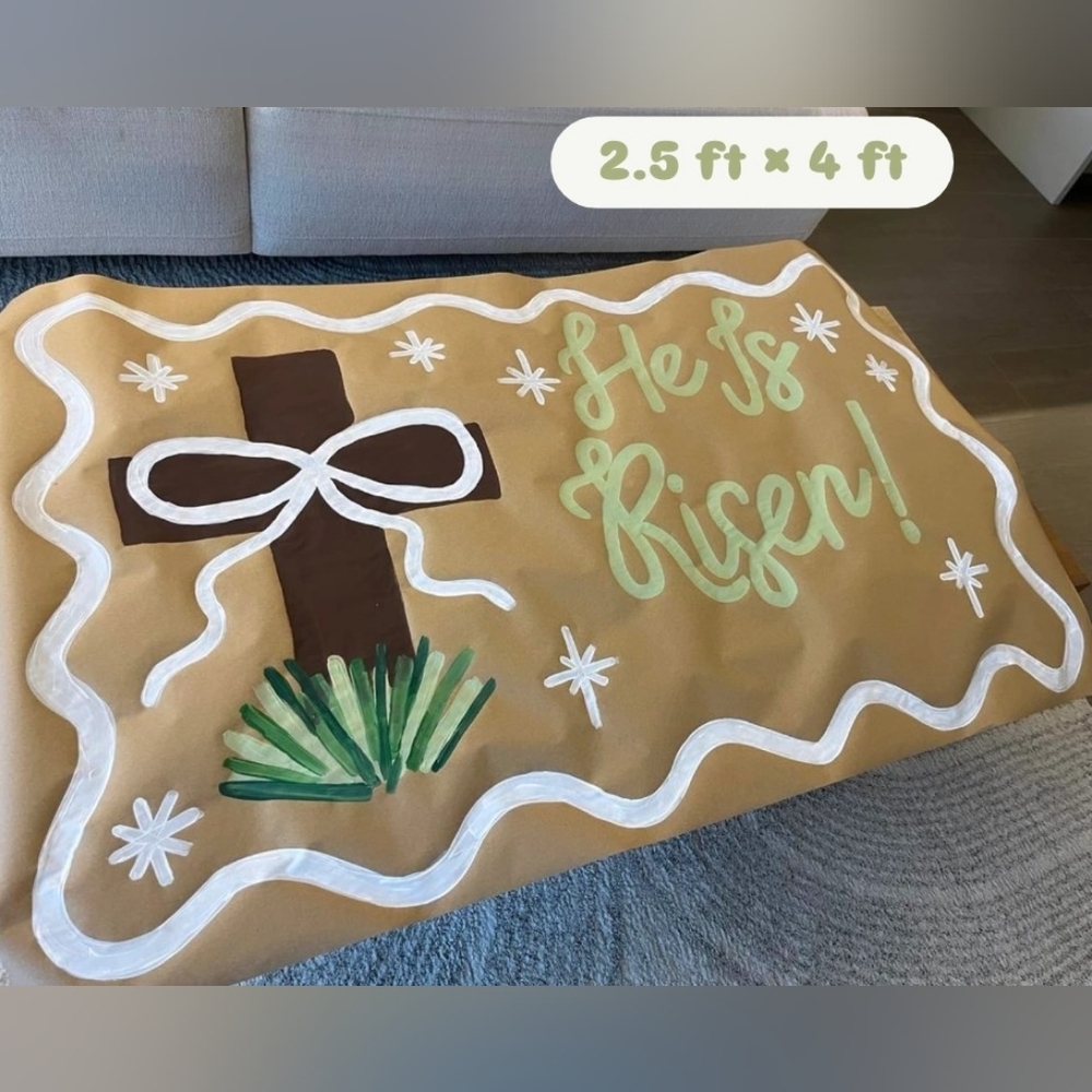 Easter "He is Risen" Hand-Painted Banner